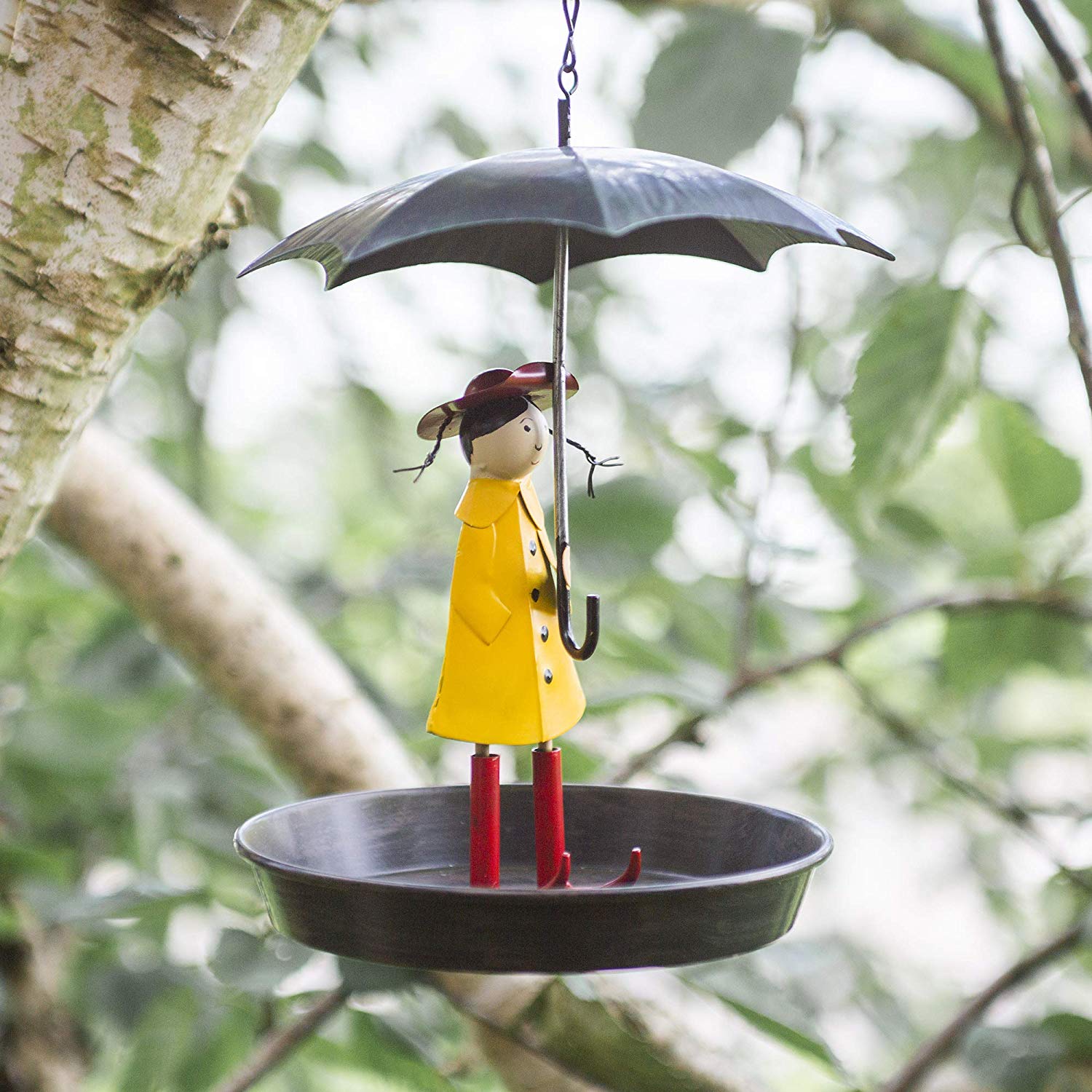 Garden Mile Decorative Hanging Bird Seed Tray, Umbrella Girl Metal Bird Feeder Ornament