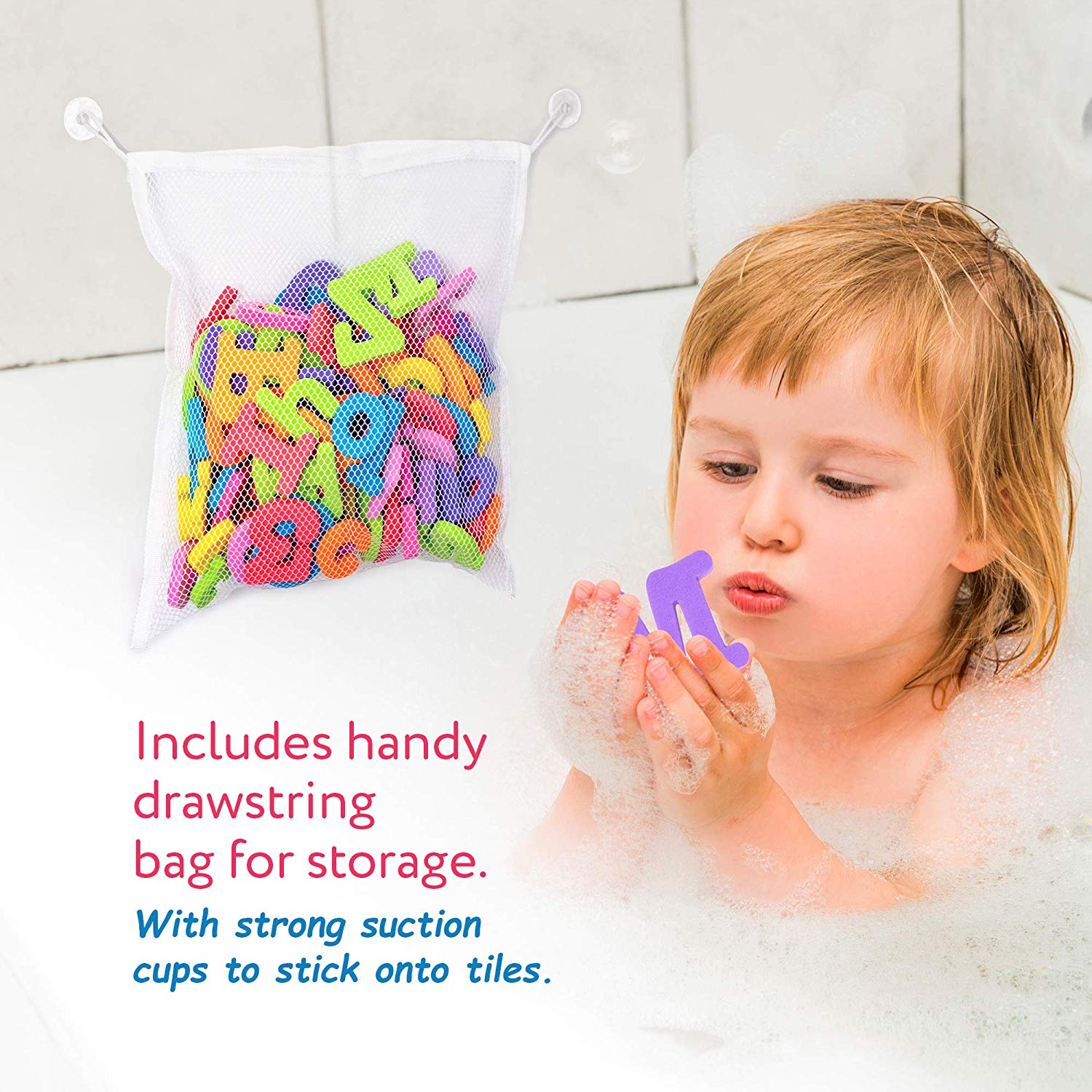 THE TWIDDLERS 100 Bath Toys Letters and Numbers, with Mesh Bag - Image 3