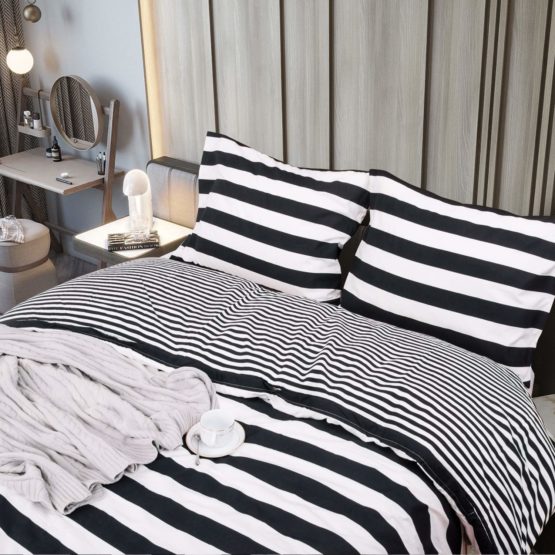 NTBAY 3 Pieces Microfiber Striped Duvet Cover Set, Ultra Soft Zipper Closure, Black and White, Double - Image 2