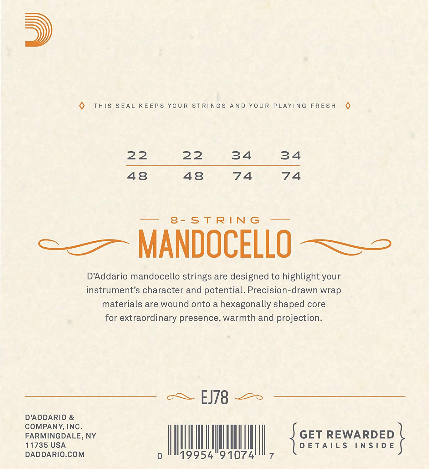 D'Addario EJ78 Mandocello Strings - Phosphor Bronze, Phosphor Bronze, 22-74 - Image 2