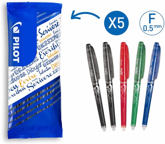 Pilot 0.5 mm Frixion Point Erasable Rollerball Tip - 2 Black/1 Green/1 Red/1 Blue (Pack of 5) FLW538615