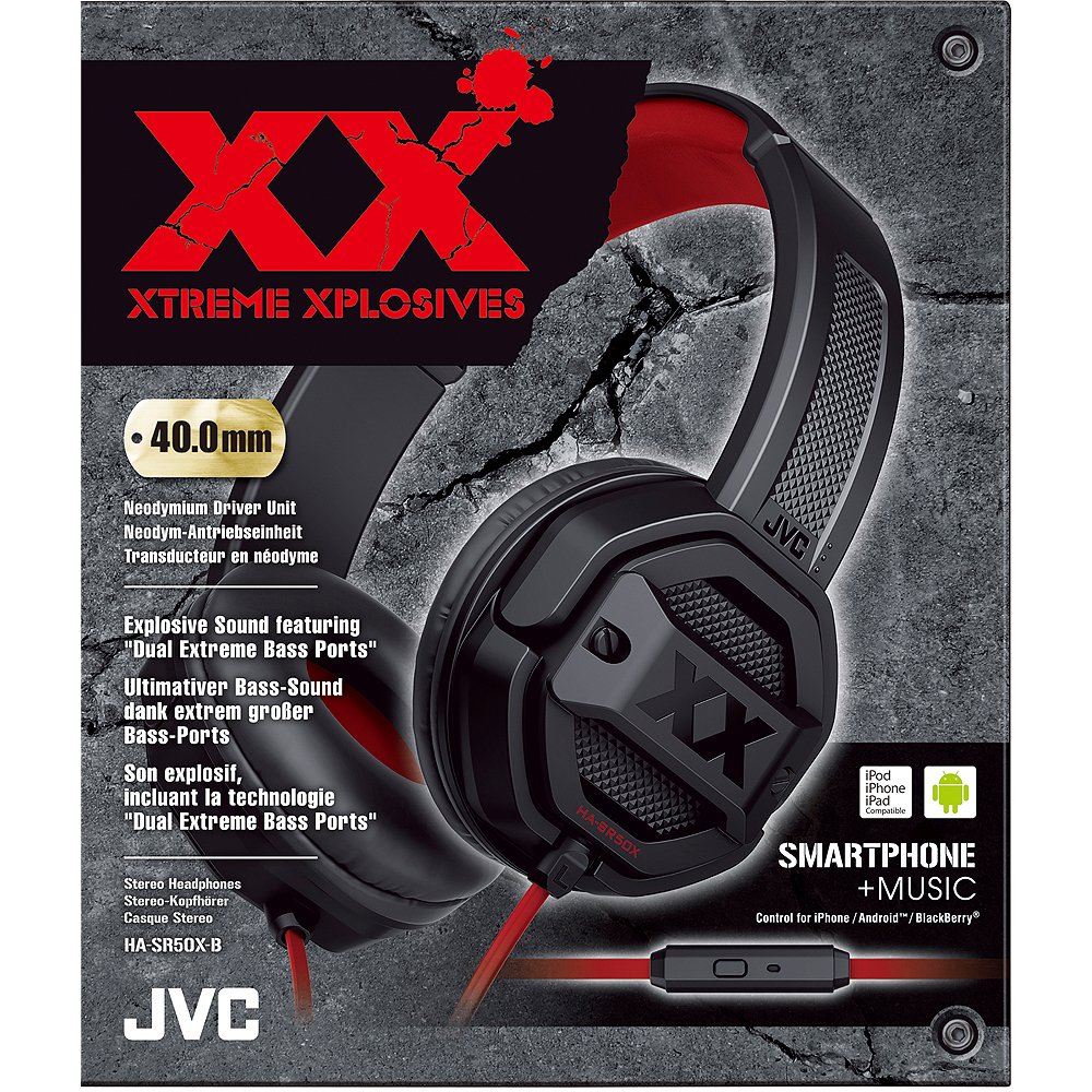 JVC Xtreme Xplosives On-Ear Headphone with Remote and Microphone - Black/Red - Image 2