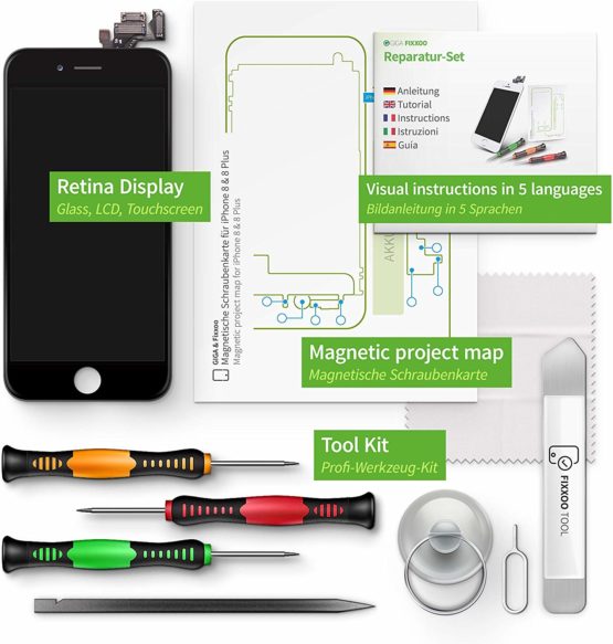 GIGA Fixxoo compatible with iPhone 8 Screen Replacement Complete Kit Black LCD; with TouchScreen, Retina Display Glass, Camera & Proximity Sensor - Easy Repair Guided Installation DIY - Image 2