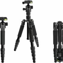 Mantona Light Traveller Aluminium Travel Tripod with Arca-Swiss Compatible Panorama Ball Head, Very Compact and Lightweight, Ideal for Outdoor and Travel Photography)