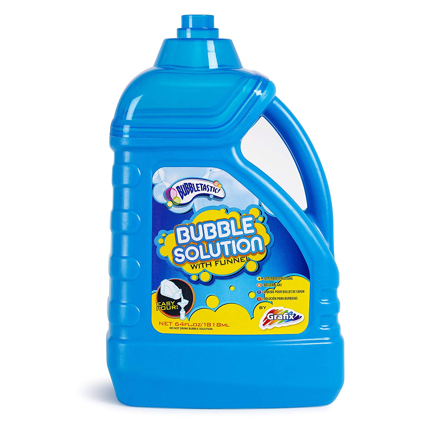 Grafix Bubble Solution Bottle 1.8 litres - Large Bubble Mixture for Bubble Machines with a Funnel Assorted Colors
