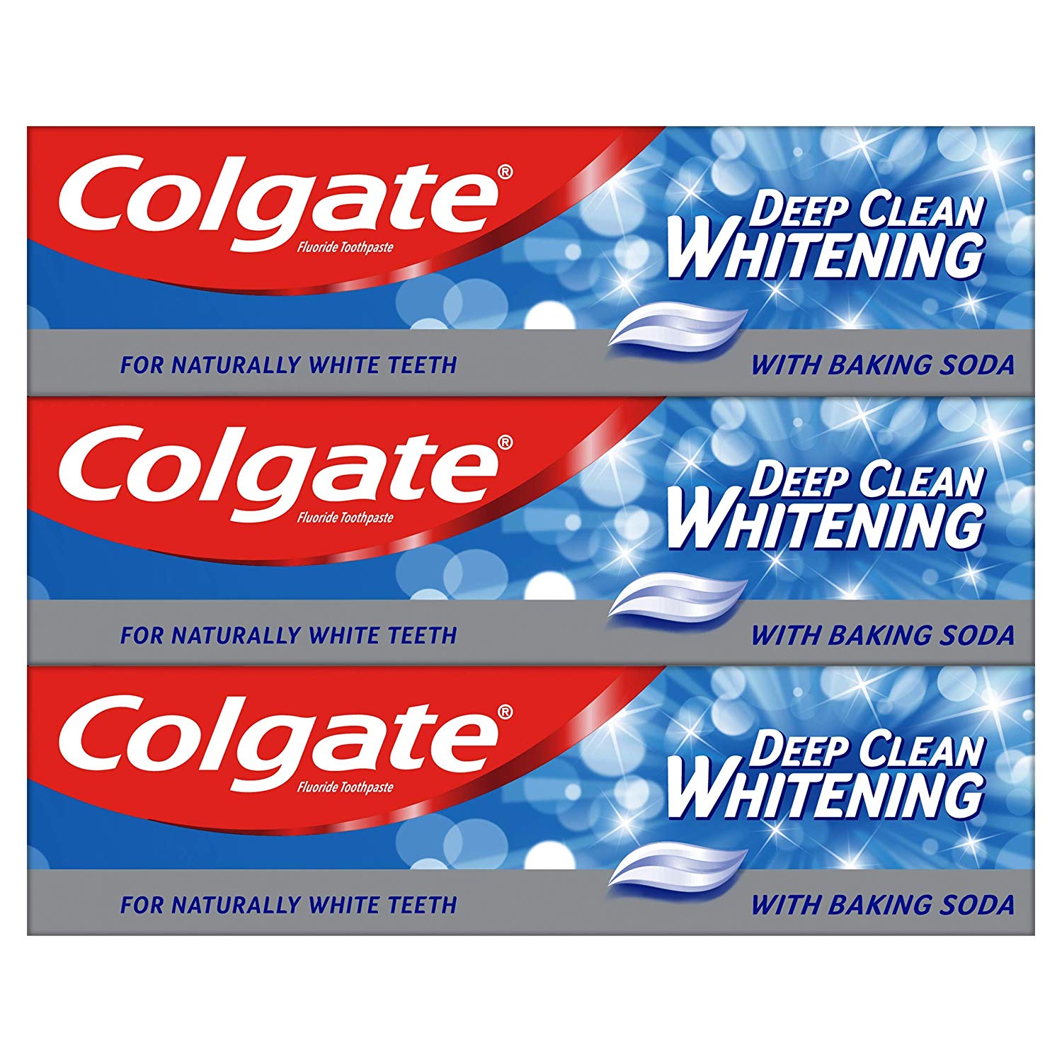 Colgate Deep Clean Whitening Toothpaste, 3 x 75 ml, Fights Cavities, Removes Plaque, Clinically Proven Fluoride Toothpaste