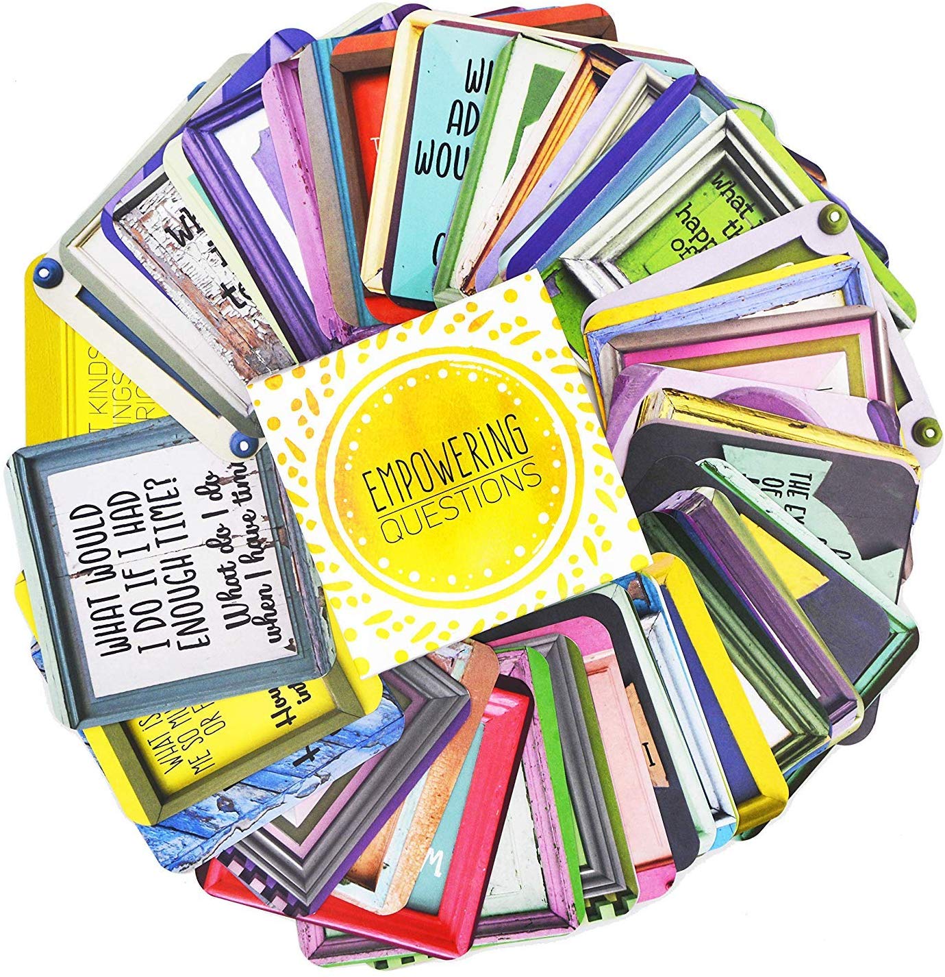 Sunny Present Empowering Questions Cards - 52 Self Care Cards for self-reflection, journaling, meditation and therapy
