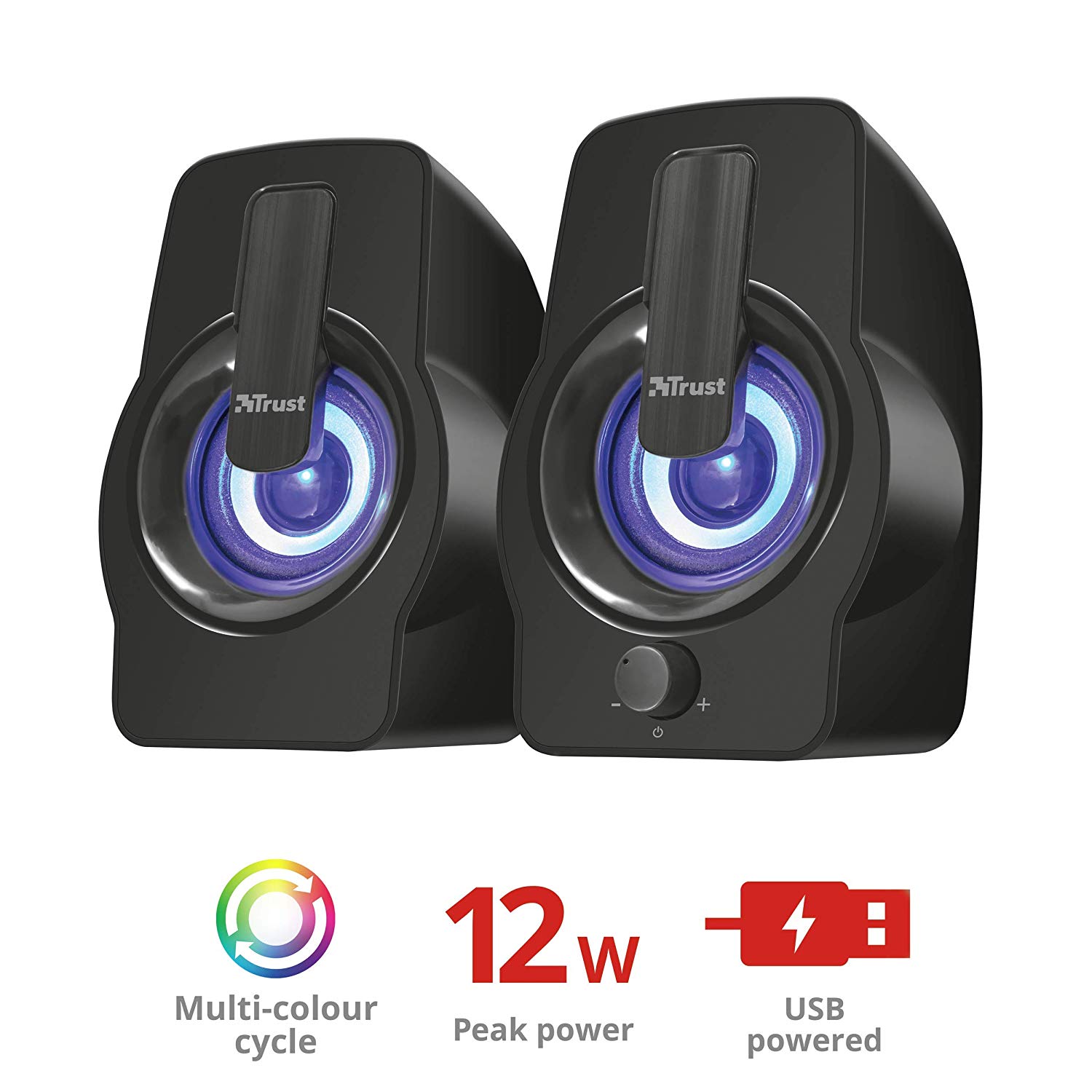 Trust Gemi RGB LED 2.0 PC Speakers for Computer and Laptop 12 W, USB Powered, Illuminated - Black - Image 2