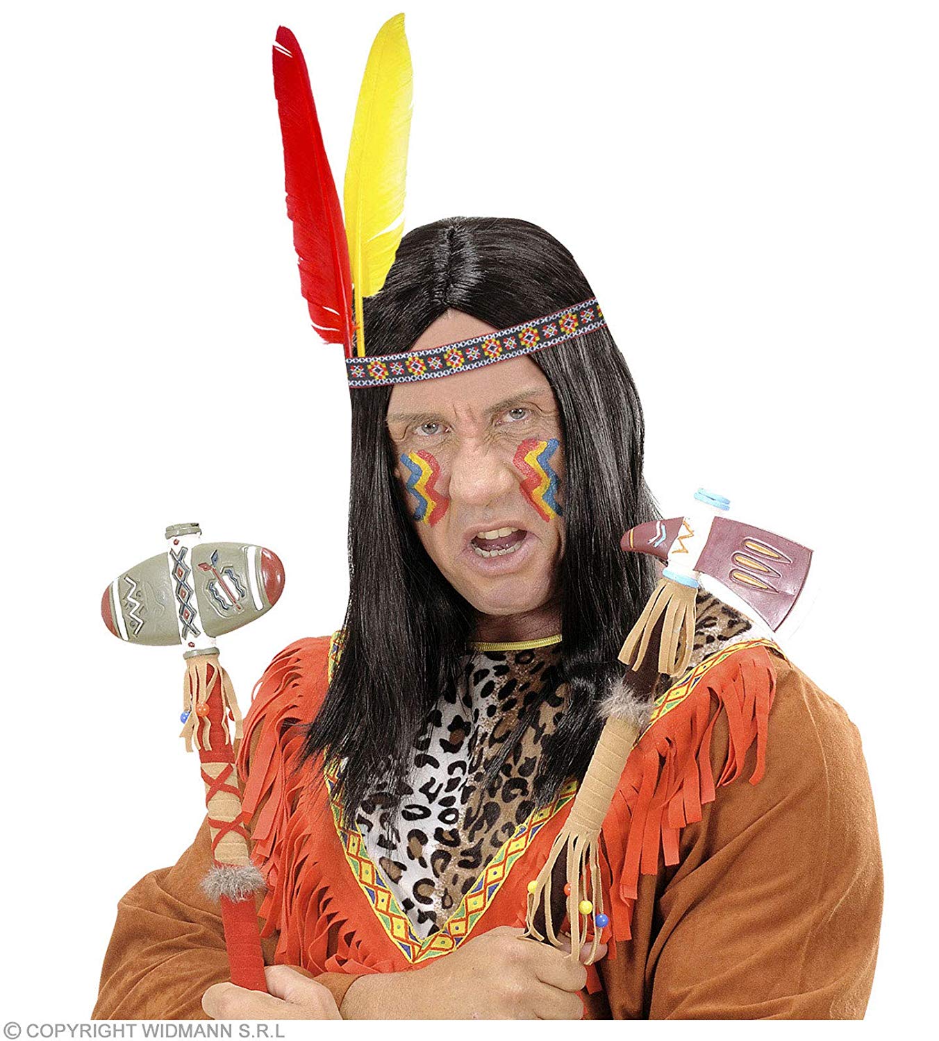 Indian Headress 2 Feathers Accessory for Wild West Cowboy Fancy Dress, Multicoloured - Image 2