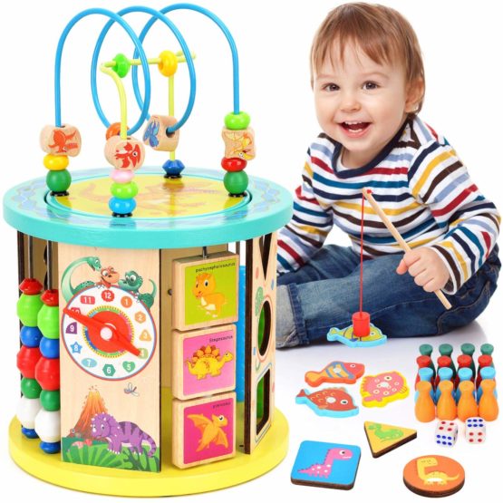 WloveTravel Wooden Activity Cube Bead Maze 10 in 1 Multipurpose