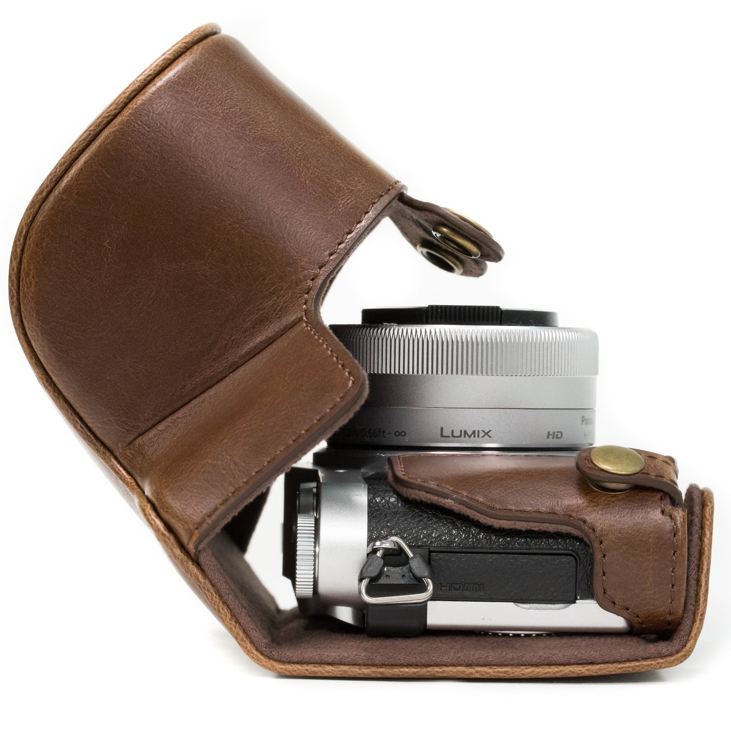 MegaGear MG1141 Ever Ready Leather Case and Strap with Battery Access/12-32 mm Lens for Panasonic Lumix DC-GX850/DC-GF9/DC-GX800/DMC-GF8/DMC-GF7 Camera - Image 4