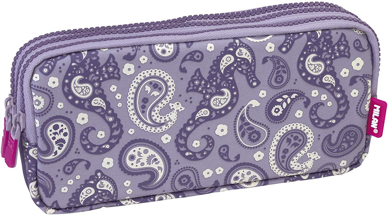 Milan Portatodo 3 Cremalleras Drops Pencil Cases, 22 cm, Purple (Morado), 22 centimeters