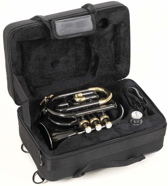 Roy Benson MOD-101K BB Black Lacquered Finish Pocket Trumpet with Light Rectangular Case - Image 4