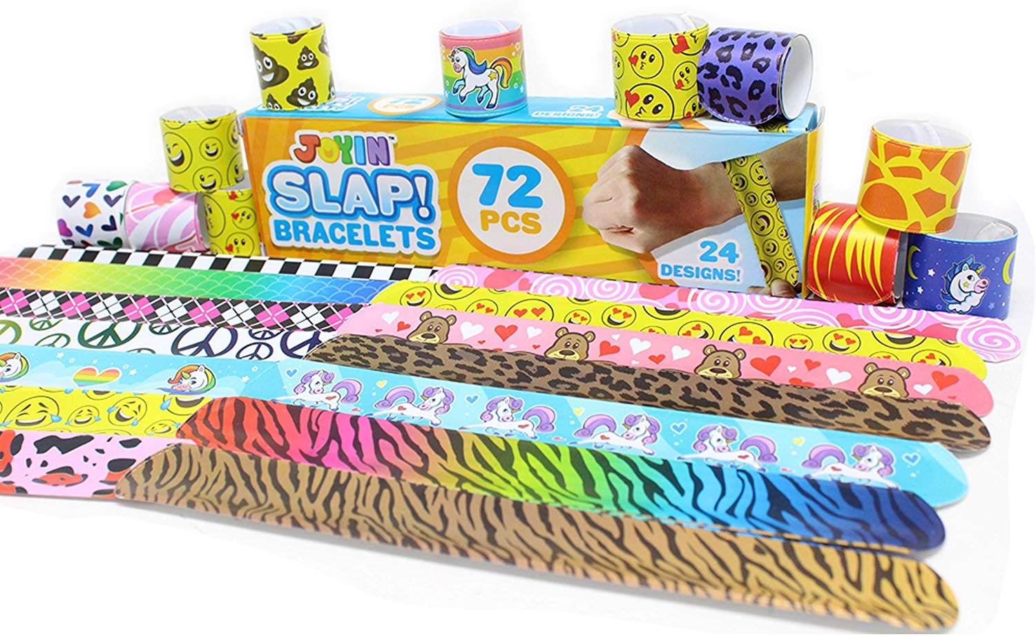 JOYIN Slap Bands, 100pcs Slap Bracelets Super Slap Wrist Bands with Colorful Hearts Animal - Image 3