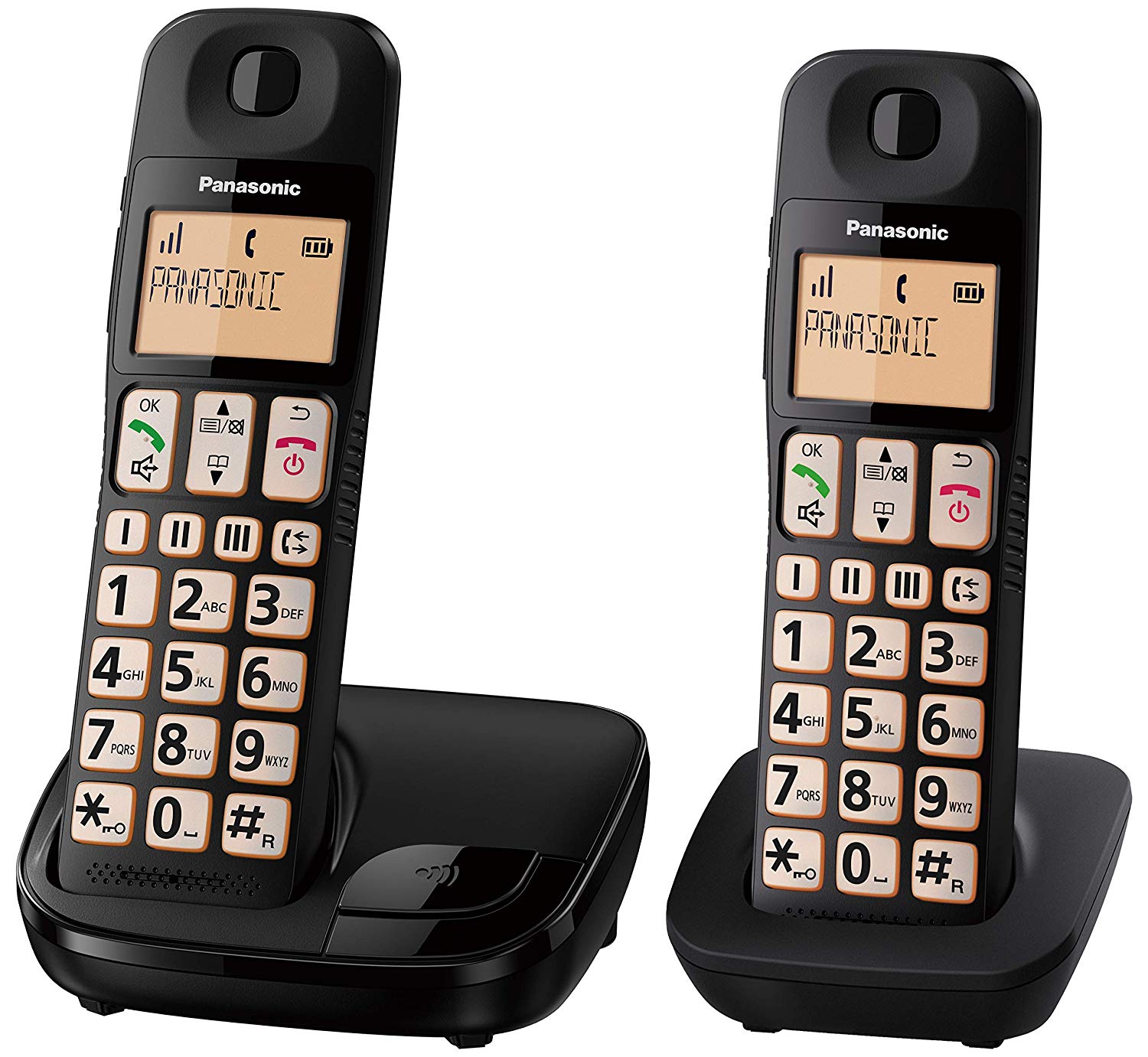 Panasonic KX-TGE112E Big Button Twin DECT Cordless Telephone with Nuisance Call Blocker & LCD Display (Twin Handset Pack) - Black - Image 2