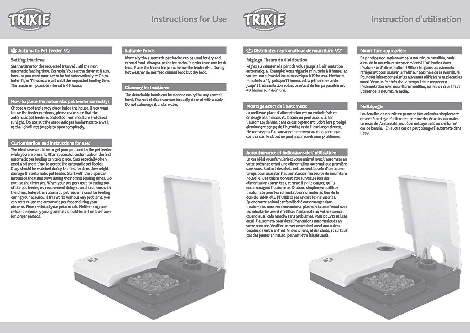 Trixie TX2 Automatic Food Dispenser, 300 ml/ 27 × 7 × 24 cm, white - Black/white - 24372 - Image 2