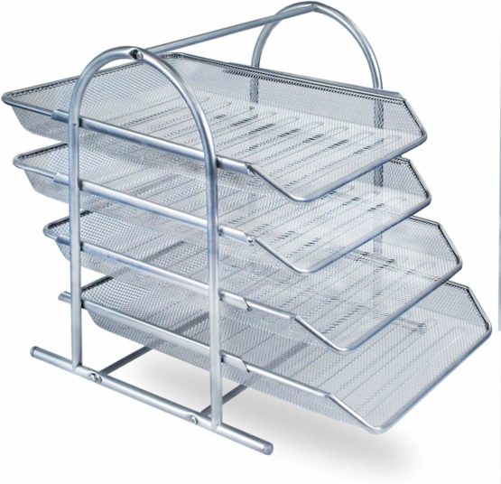 Zuvo Mesh Desk Organiser 4 Tier Letter Tray Organizer Office Desktop Document Paper File Storage Mesh Filling Collection for Home &Office Use (Silver), 90031