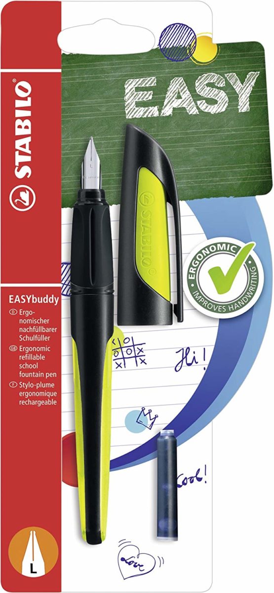 Ergonomic School Fountain Pen - STABILO EASYbuddy Left Handed Nib Black/Lime