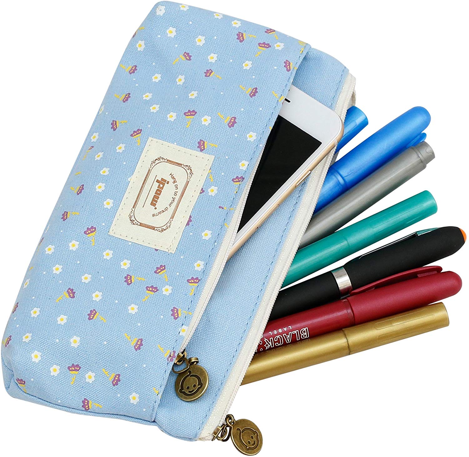 Ipow Set of 4 Pastorable Flower Floral Canvas Double Zipper Large Make Up Cosmetic Pen Pencil Stationery Storage Pouch Bag Case - Image 4