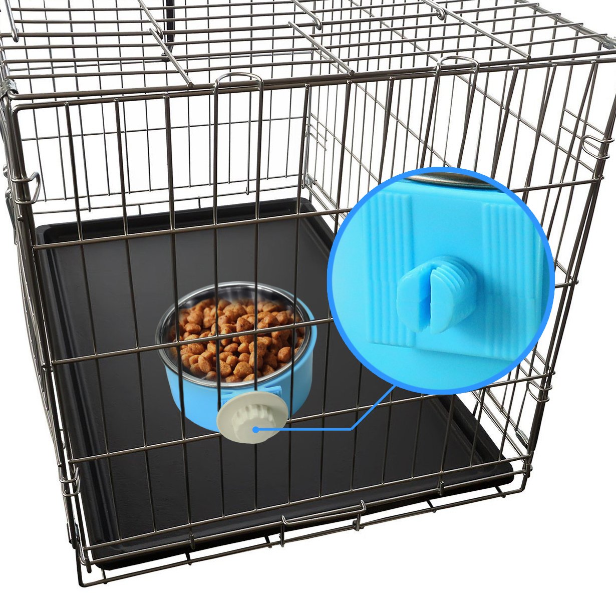 Joyoldelf 2-in-1 Pet Hanging Bowl for Crates & Cages Removable Stainless Steel Dog Bowl with Plastic Puppy Feeder Food Water Bowl for Cat Rabbit - Image 2