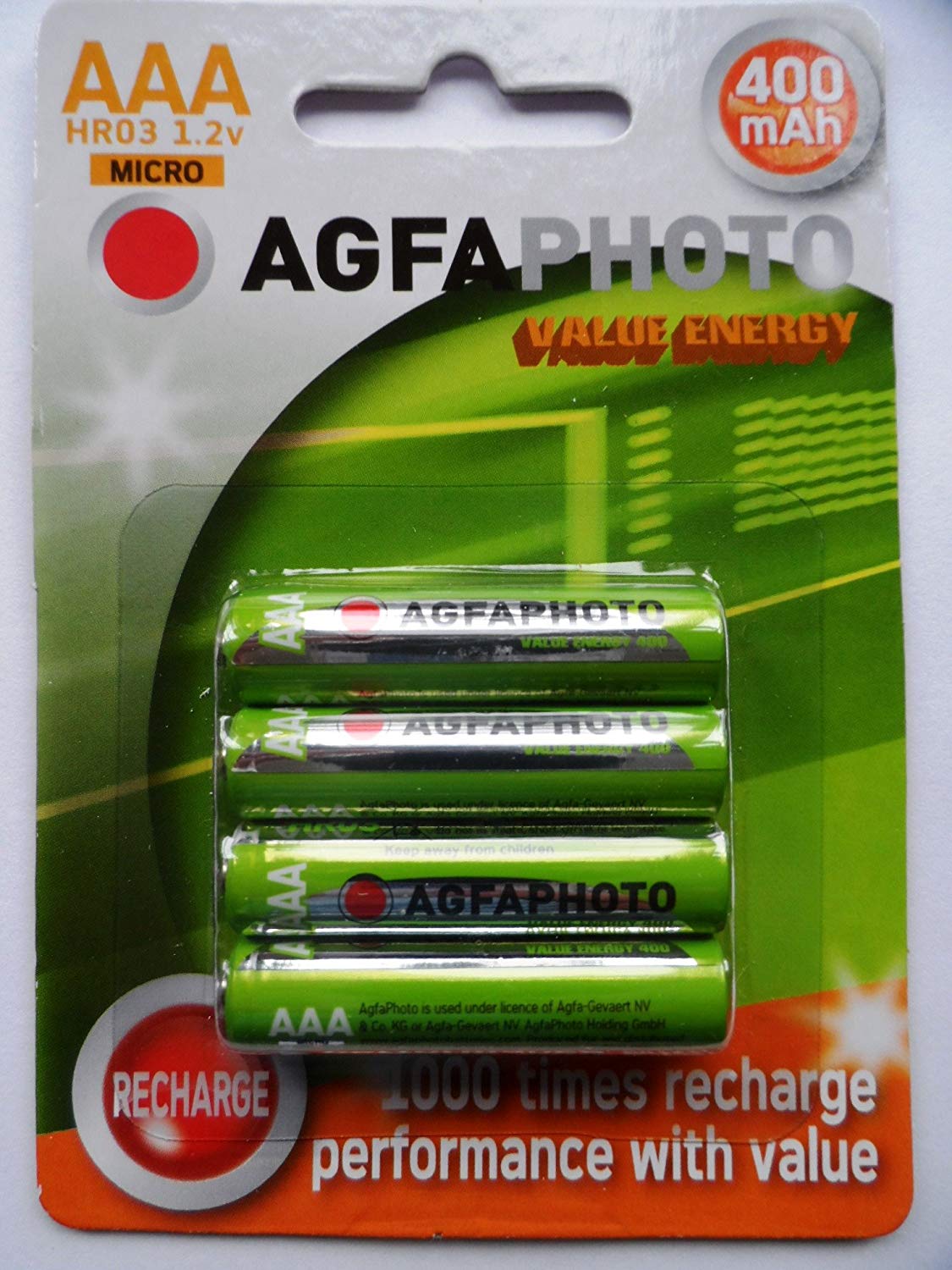 AGFA AAA RECHARGEABLE BATTERIES 400mAh Value Energy