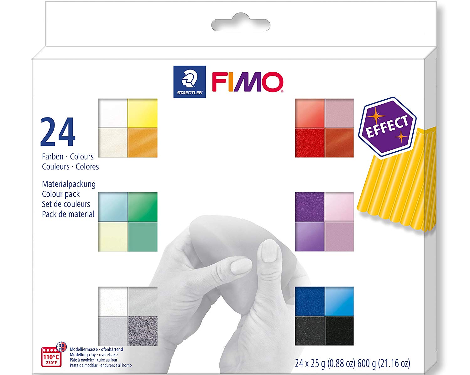 STAEDTLER 8013 C24-1 FIMO Effect Oven Hardening Modelling Clay - Assorted Colours (Pack of 24 x 25 g Half Blocks)