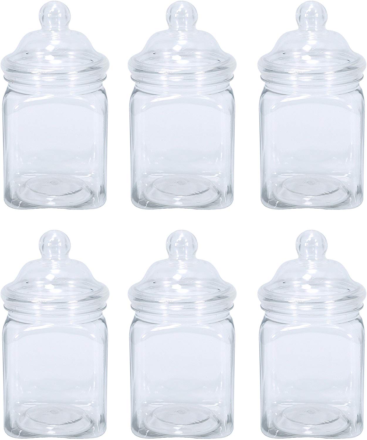Britten & James Small Victorian square plastic sweet jars 450ml. Pack of 6 These small jars look great filled with sweets on a wedding table or party display or as individual gifts