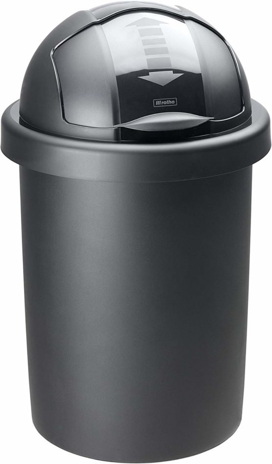 Rotho, Roll Bob, round waste bin 30 l with lid, Plastic (PP) BPA-free, black, 30l (35,5 x 35,5 x 59,5 cm)