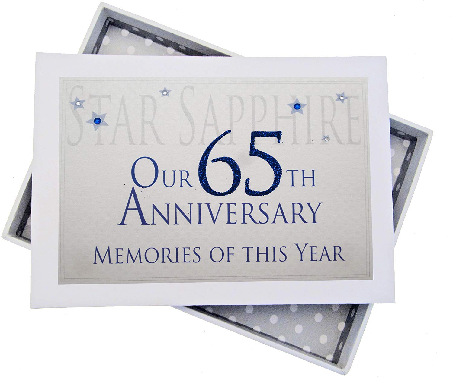 White Cotton Cards 65th Star Sapphire Anniversary Memories of This Year, Tiny Album, Glitter & Words, Wood, 12.5x17.5x2.5 cm