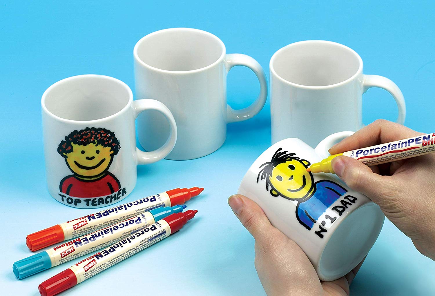 Baker Ross Design Your Own Mugs - Pack of 4, White Porcelain Mugs for Kids To Decorate Arts and Crafts, Ceramic, 4 Count (Pack of 1)