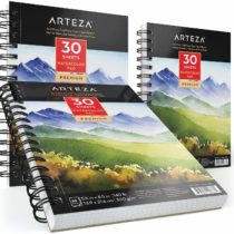 Arteza Premium Watercolour Paper Pad, 3 Pack, 90 Sheets, 13.9 x 21.6 cm, Spiral Bound, 300gsm Watercolour Paper, Cold-Pressed, Acid-Free, Art Supplies for Watercolour Techniques and Mixed Media
