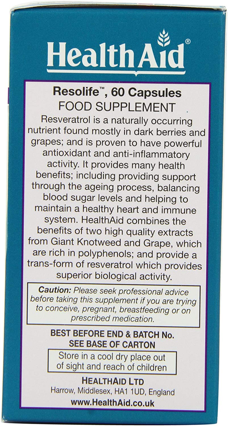 HealthAid Resolife Resveratrol 250 mg - 60 Vegan Capsules,803267, 60 count (Pack of 1) - Image 4