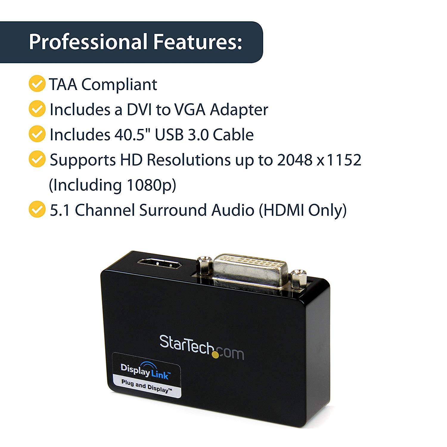 StarTech.com USB 3.0 to HDMI / DVI Adapter, 2048x1152, External Video & Graphics Card, Dual Monitor Display Adapter Cable - Image 4