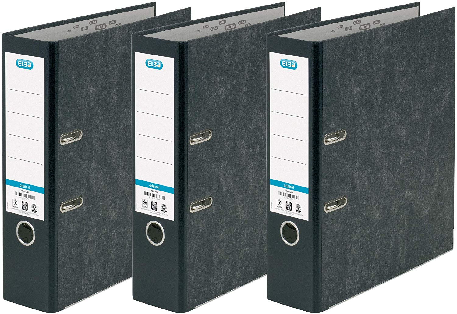 Elba A4 Lever Arch Files, Black Cloud Effect, Durable Matt Paper-on-Board Filing Folders, 80 mm Spine Holds Up to 560 Sheets, Pack of 3