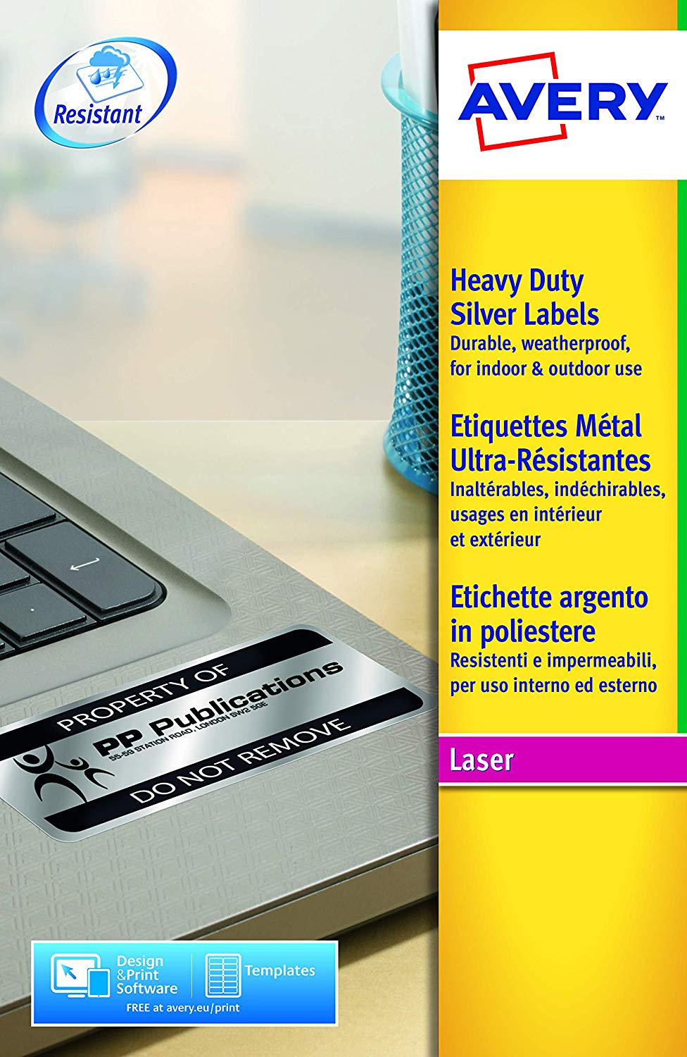 Avery L6008-20 Extra-Strong Adhesive, Tamperproof, Heavy Duty Labels, 189 Labels Per A4 Sheet - Silver, 25.4 x 10 millimetres - Image 2