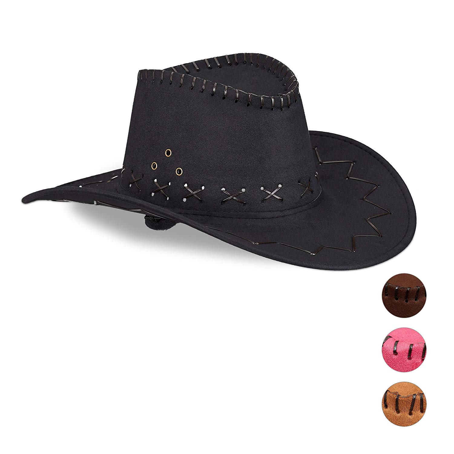 Relaxdays 10024992_46 Cowboy Hat for Adults Western Style Carnival with Headband Black Unisex, H x W x D: app. 16 x 35.5 x 39 cm