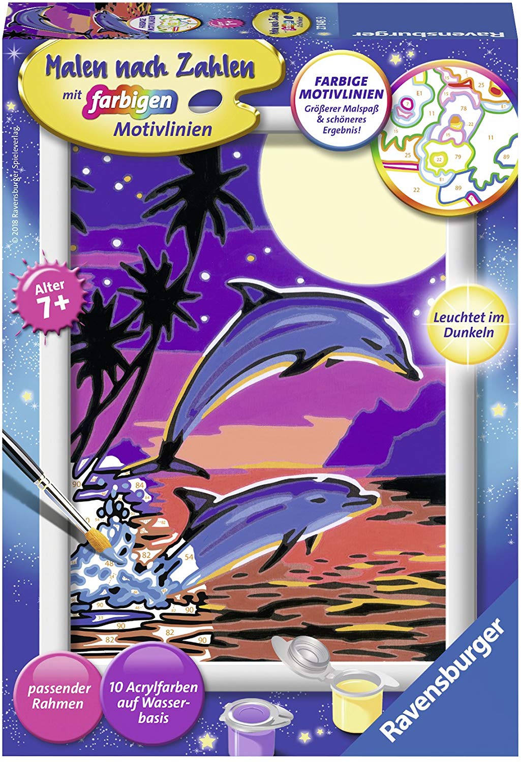 Ravensburger CreArt 27845, Dolphins, Painting by Numbers for Children from 7 Years, Painting Set including Frame