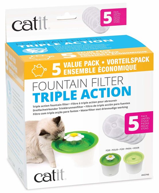 Genuine Catit Fountain Filters for 3 Litre Flower Fountain, Fresh and Clear Fountains Only, Pack of 5