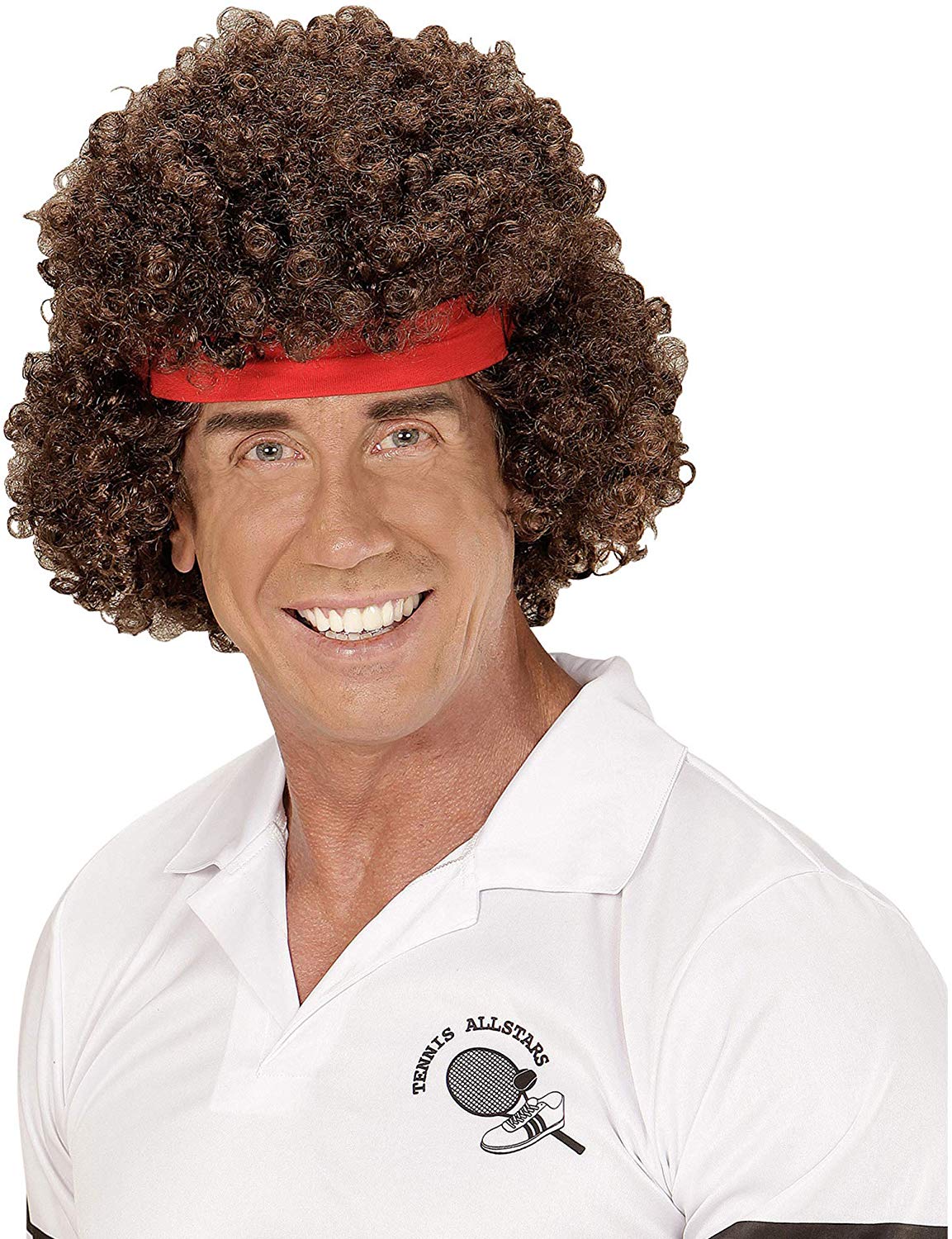 W WIDMANN MILANO Party Fashion - Tennis Wig for Men Sports, Fans, Training, 80s, Carnival, Theme Parties, brown, standard size - Image 3