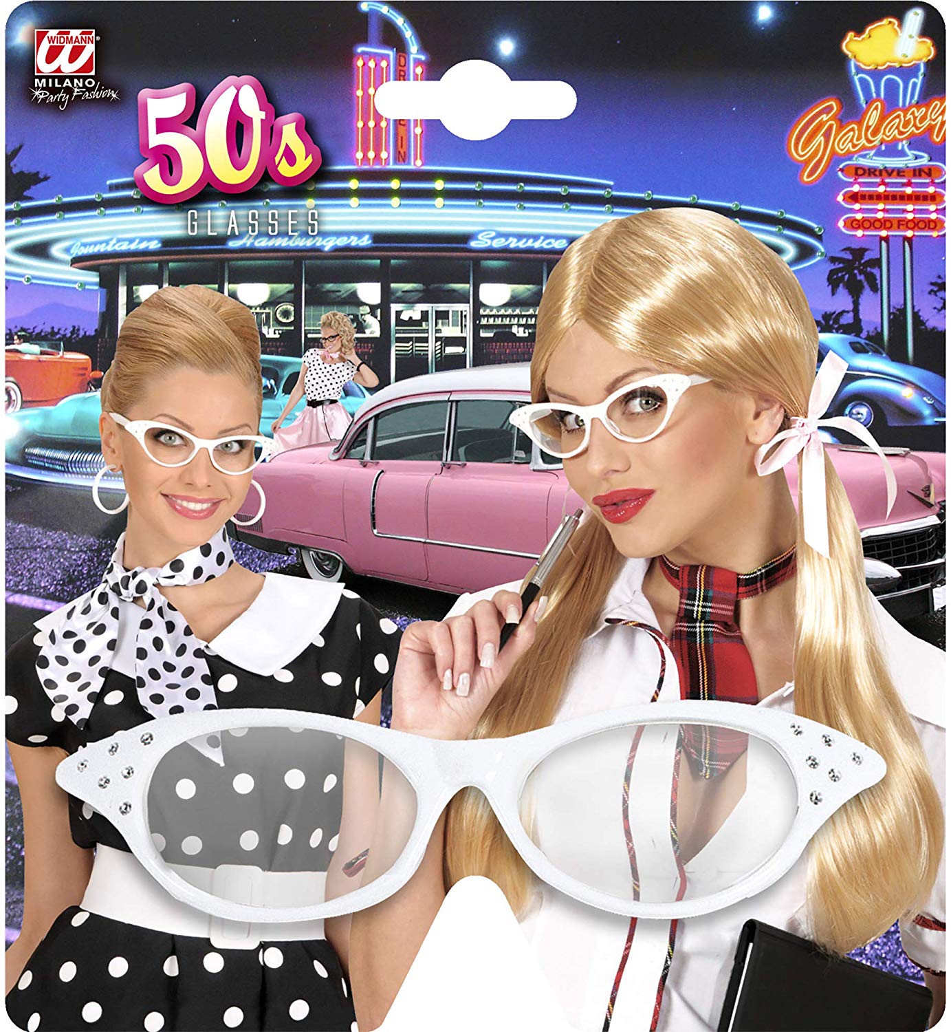 WIDMANN 96672-50s Glasses with Rhinestones, Adult Woman, College, Rock'n'Roll, Carnival, Theme Parties, White Color - Image 2