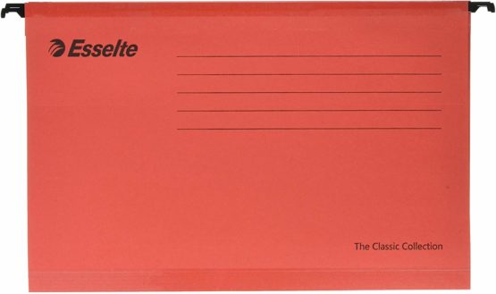 Esselte 90336 Classic Reinforced Suspension File, Foolscap, Pack of 25, Tabs Included, Red, 360 x 240 mm