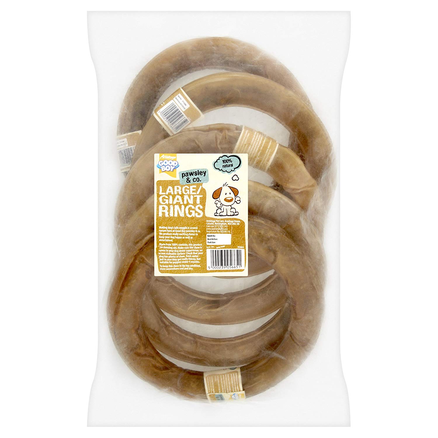 Good Boy Large/Giant Rawhide Rings Dog Chews Made From 100 Percent Natural Hide Pack of