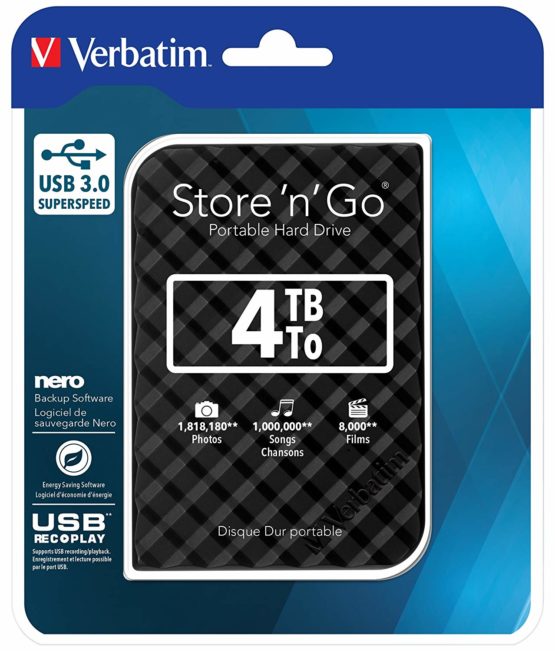 Verbatim 53223 4TB Store 'n' Go USB 3.0 Portable Hard Drive - Black - Image 4