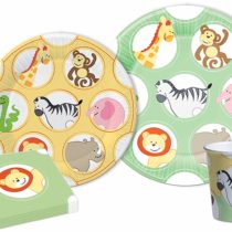 Ciao Hello-Kit Jungle Party Table for 8 People (44 Pieces Ø23cm, 8 Plates Ø20cm, 8 Plastic Cups 200ml, 20 Paper Napkins 33x33cm), Single, Multicolor, S, Y4640
