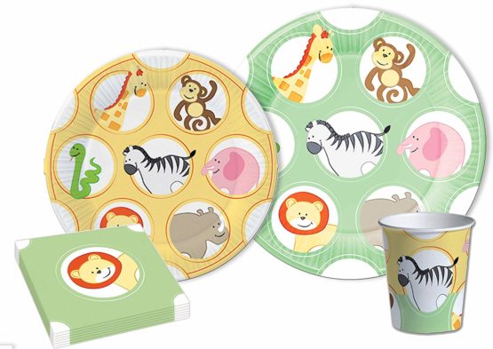 Ciao Hello-Kit Jungle Party Table for 8 People (44 Pieces Ø23cm, 8 Plates Ø20cm, 8 Plastic Cups 200ml, 20 Paper Napkins 33x33cm), Single, Multicolor, S, Y4640