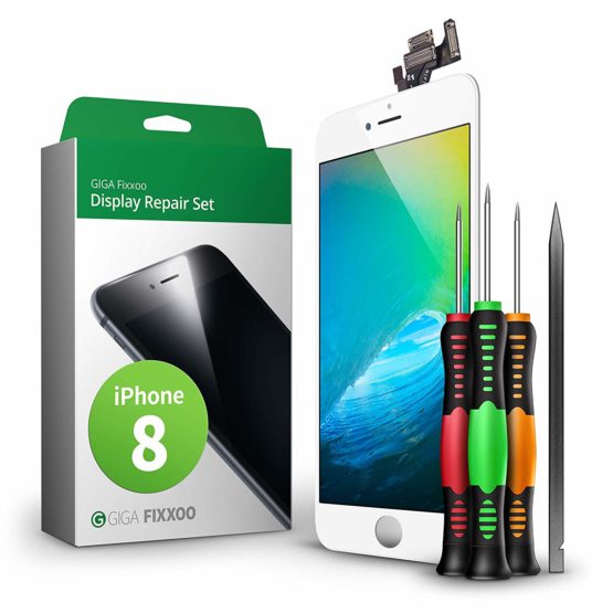 GIGA Fixxoo compatible with iPhone 8 Screen Replacement Complete Kit White LCD; with TouchScreen, Retina Display Glass, Camera & Proximity Sensor - Easy Repair Guided Installation DIY