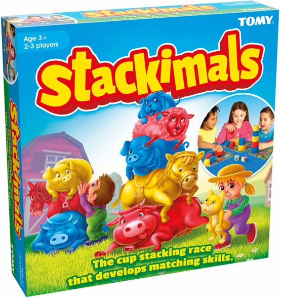 TOMY Stackimals Stacking Cups Board Game for Kids, The Childrens Action Game of Stacking Blocks, Interactive Toy for Kids 4, 5, 6+ Year Old Boys and Girls