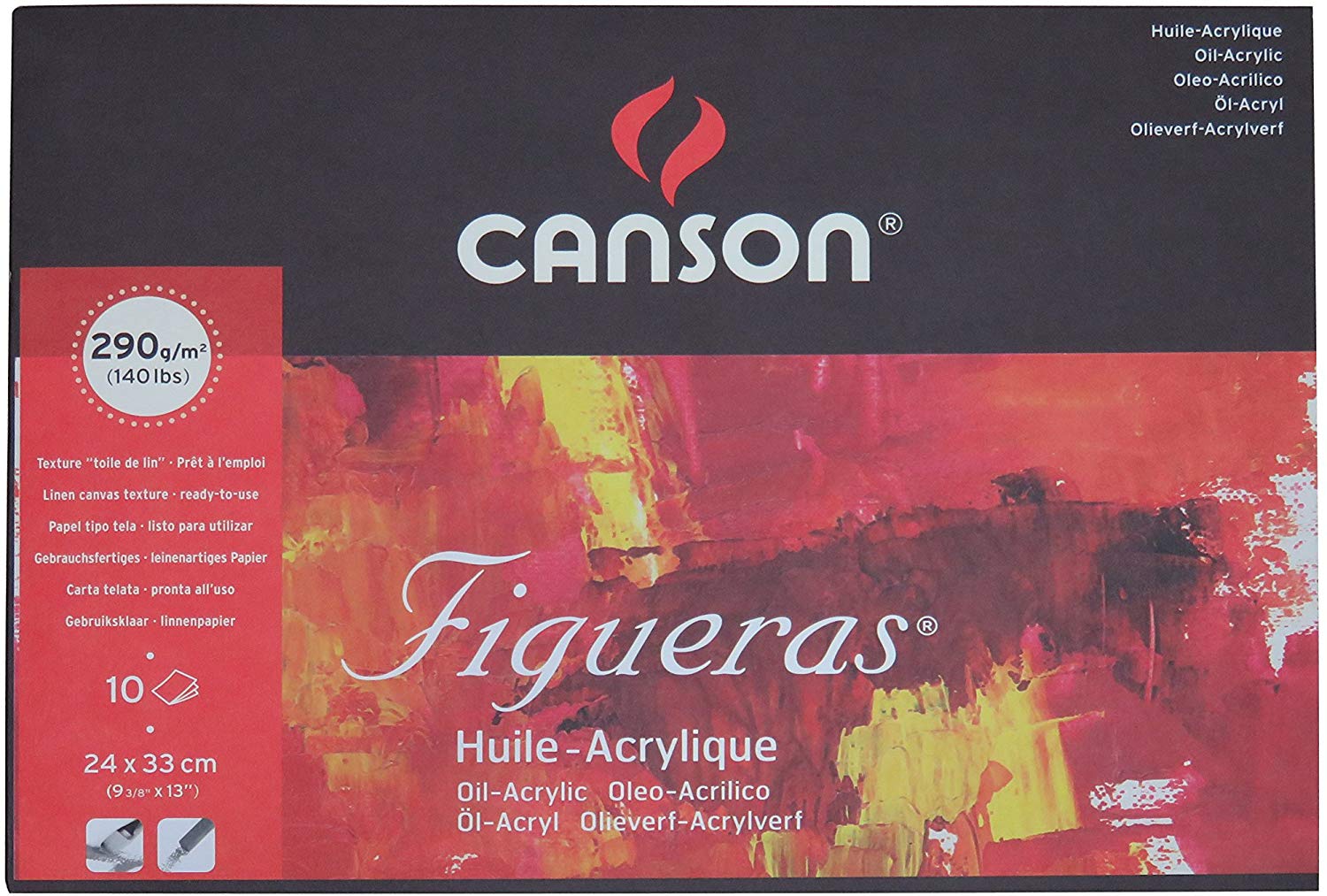 Canson Figueras Oil & Acrylic 290gsm paper pad including 10 sheets, size:33x24cm, canvas-like texture, white