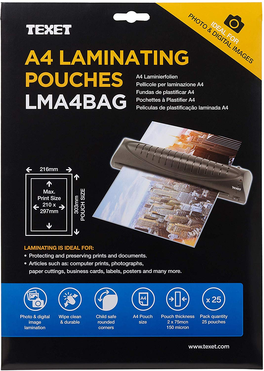 Texet A4 Laminating Pouches (Pack of 25), Transparent/Green