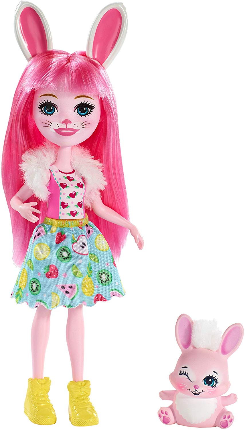 Enchantimals Bree Bunny Doll & Twist Figure, 6-inch small doll, with long pink hair, animal ears and tail, removable skirt